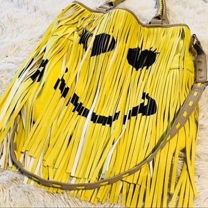 Steve Madden smiley face fringe tote